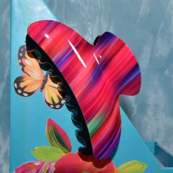 Color Glee Accessories - Norah Artistic Airbrush Striped Extra Large Hair Claw Clip Magenta Blue Mix